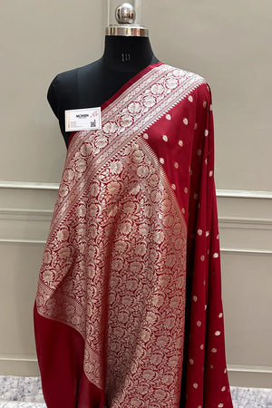 Maroon Rudraksha Buti Katan Silk Banarasi Saree