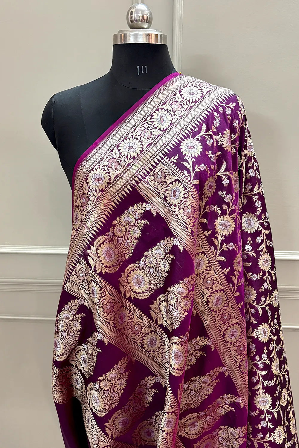Purple Ganga Jamuna Crepe Silk Banarasi Saree