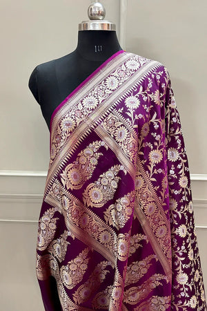 Purple Ganga Jamuna Crepe Silk Banarasi Saree