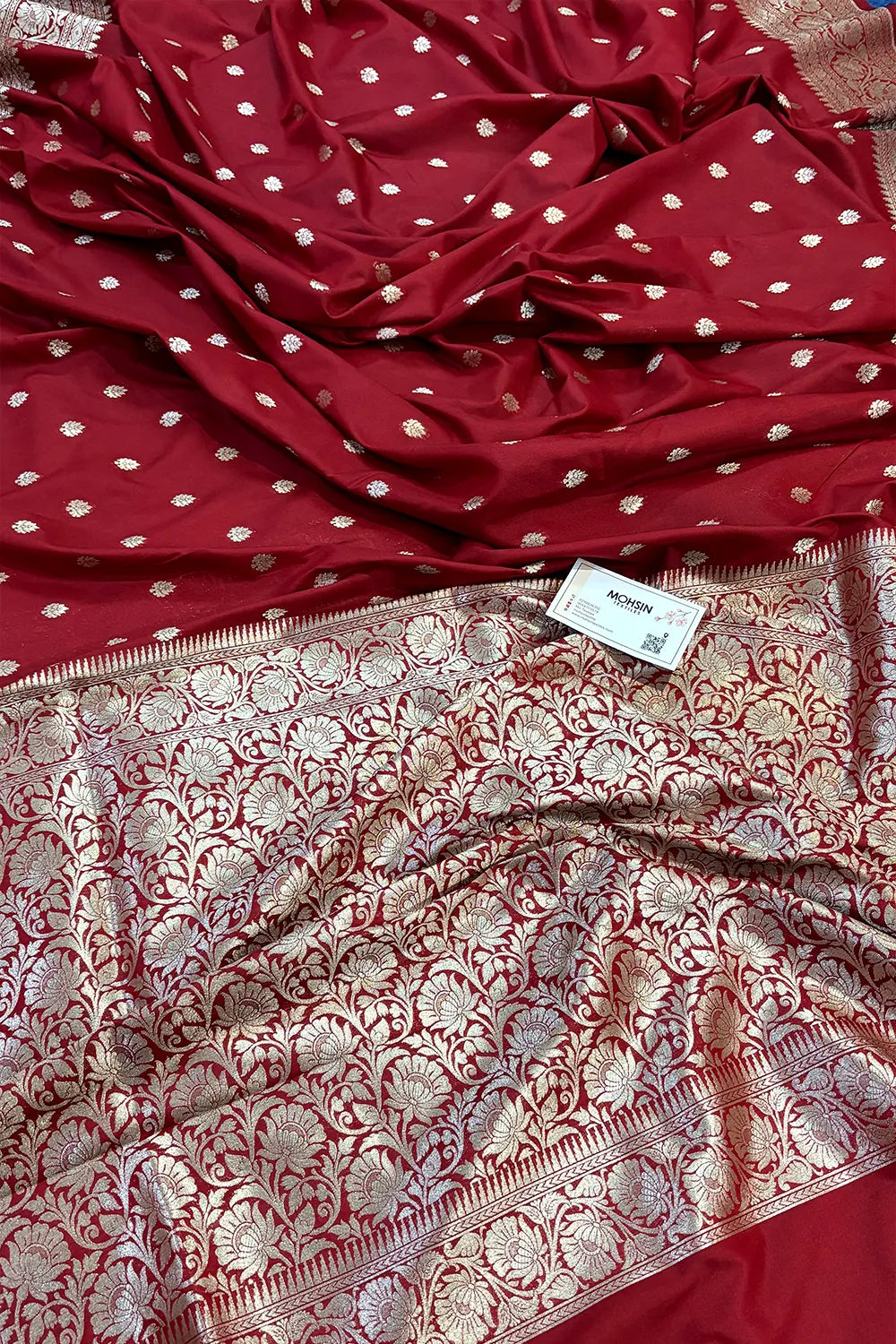 Maroon Rudraksha Buti Katan Silk Banarasi Saree