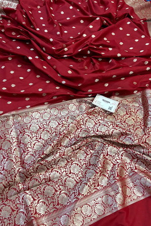 Maroon Rudraksha Buti Katan Silk Banarasi Saree
