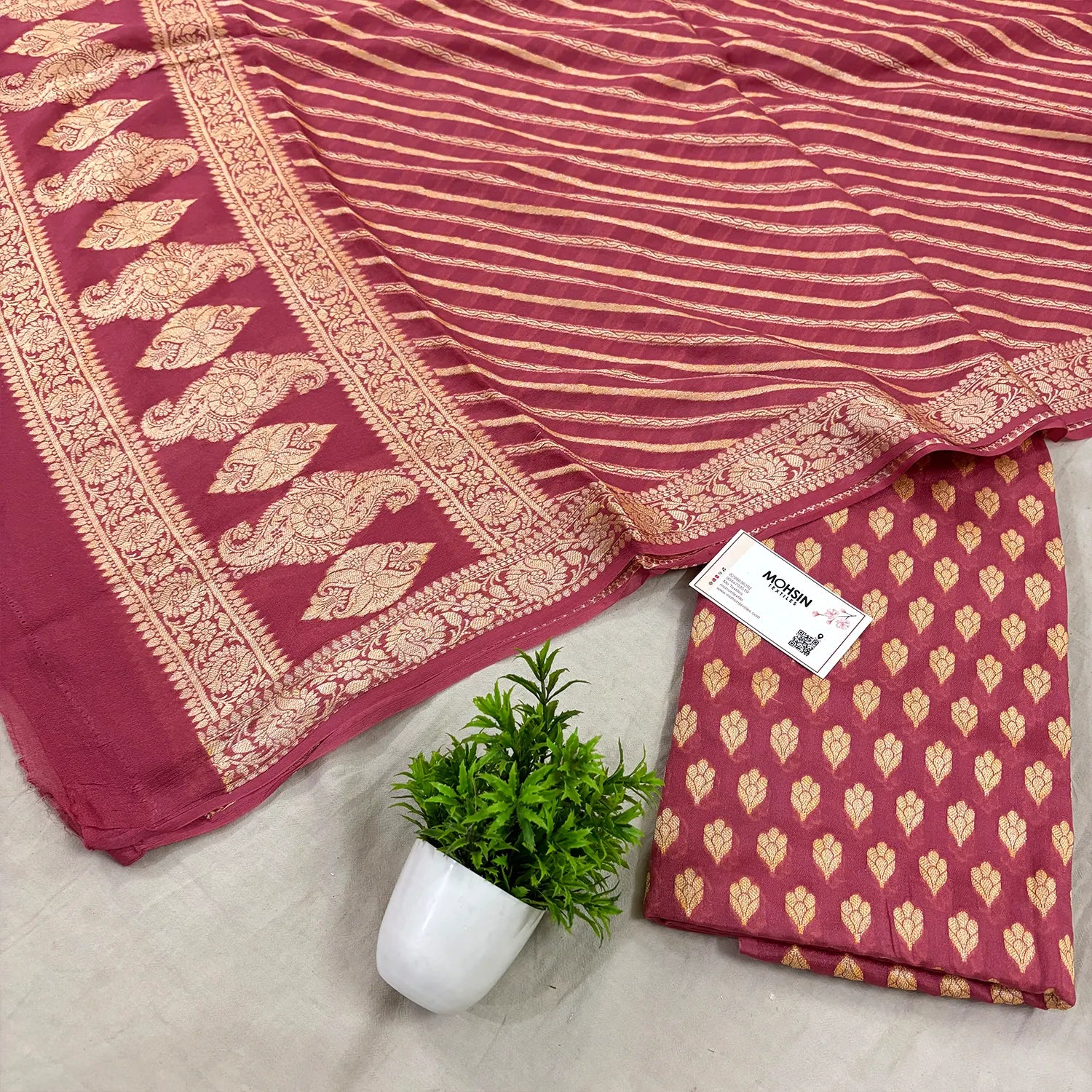 Dark Peach Jaguar Kalli Georgette Silk Banarasi Suit