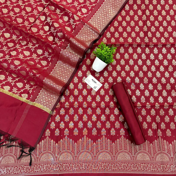 Maroon Frozen Tree Satin Silk Banarasi Suit