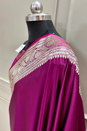 Purple Wine Royal Plain Katan Silk Banarasi Saree
