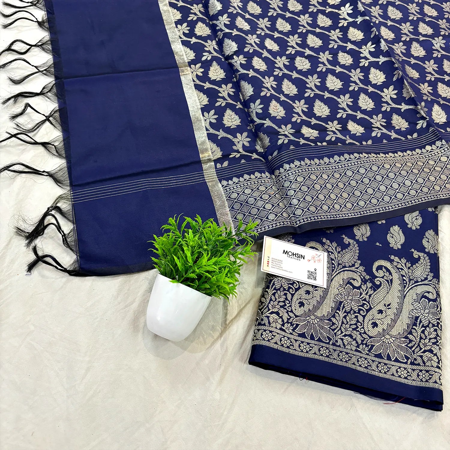 Navy Blue Holika Satin Silk Banarasi Suit