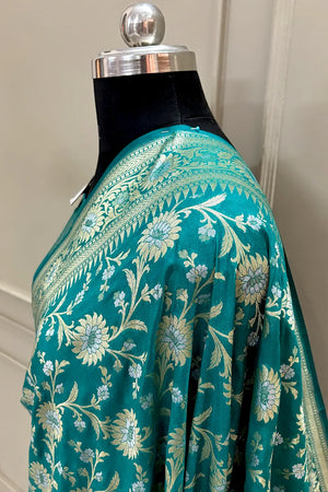 Teal Ganga Jamuna Crepe Silk Banarasi Saree