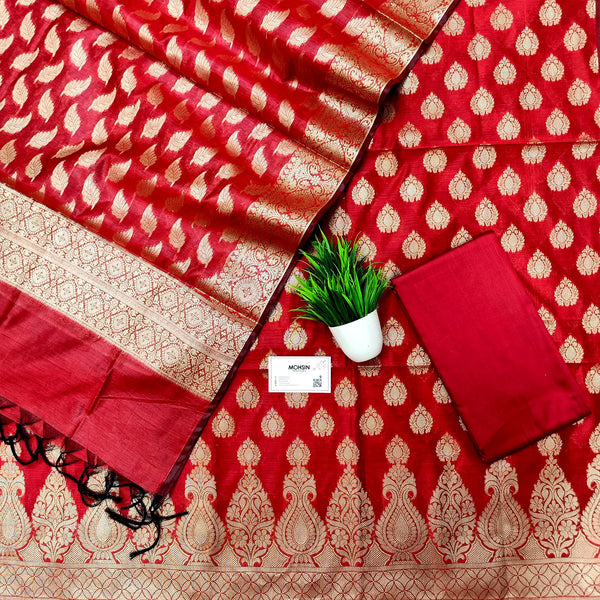 Red Kalgha Buti Banarasi Silk Suit