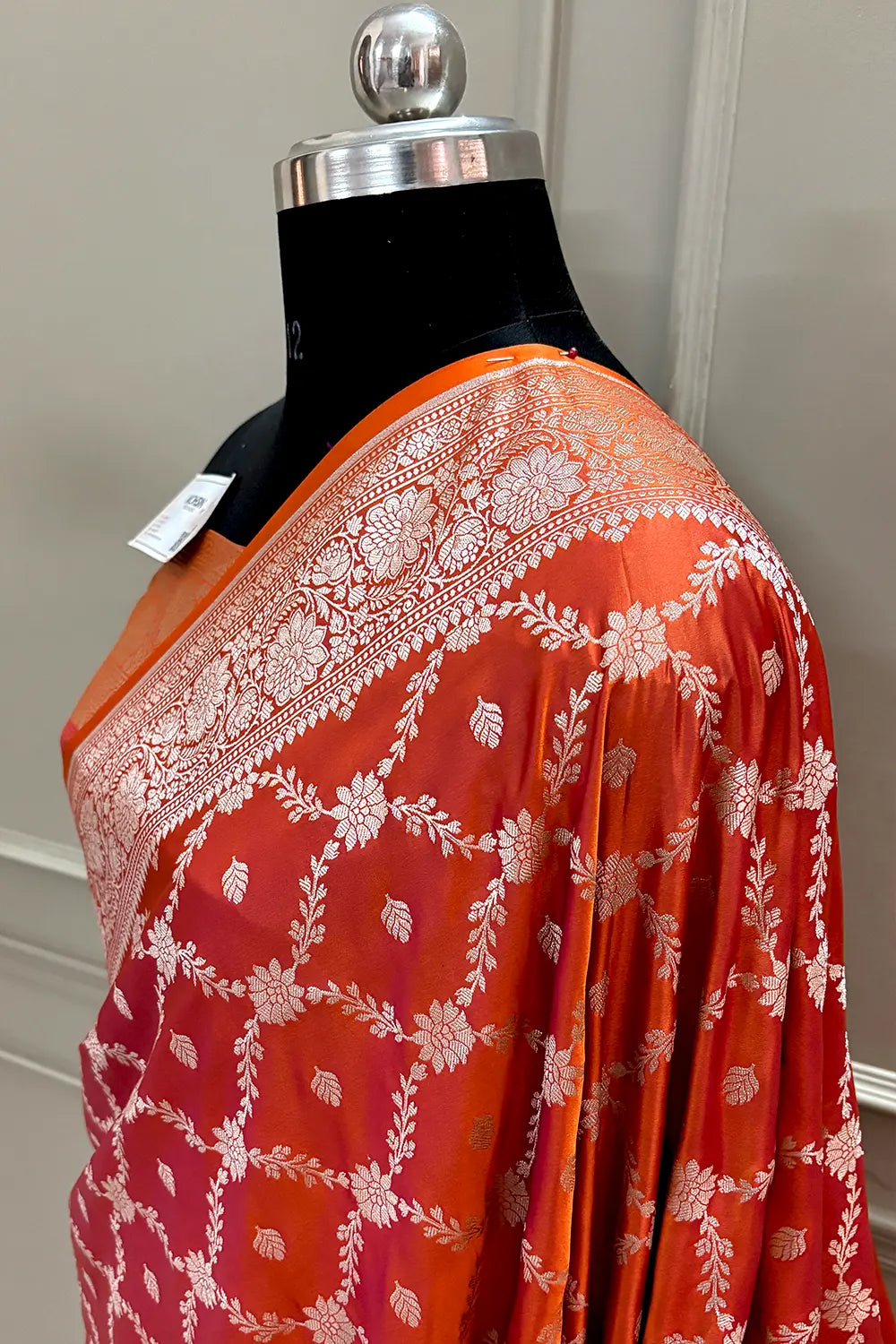 Rust Orange Qaidi Buti Katan Silk Banarasi Saree