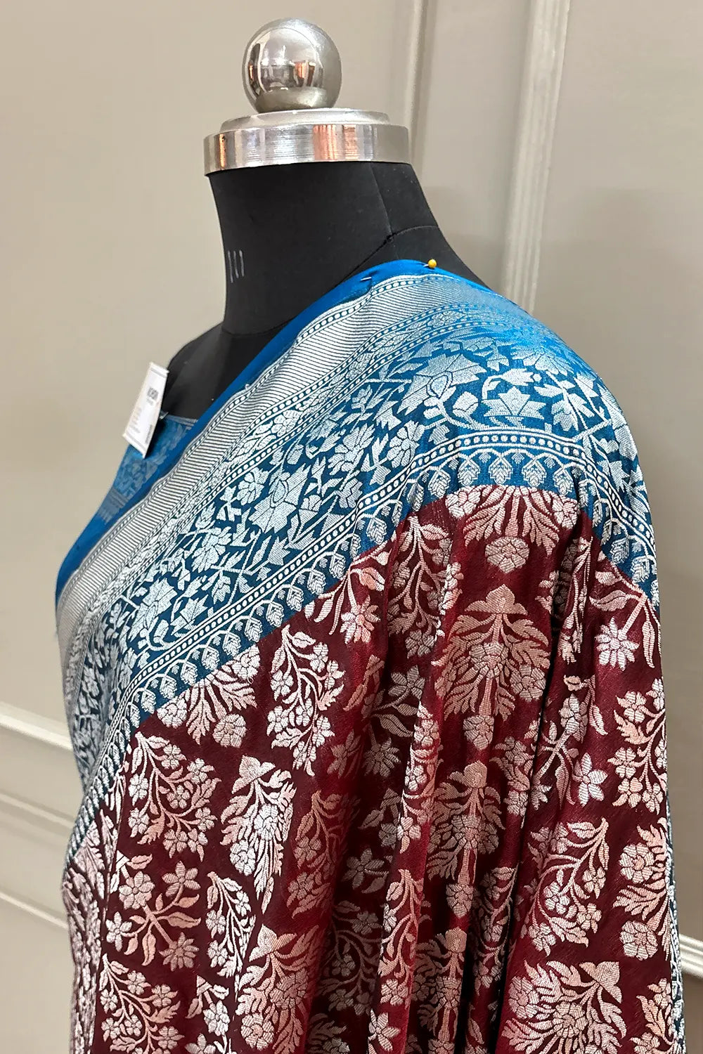 Wine and Blue Temple Buta Katan Silk Banarasi Saree