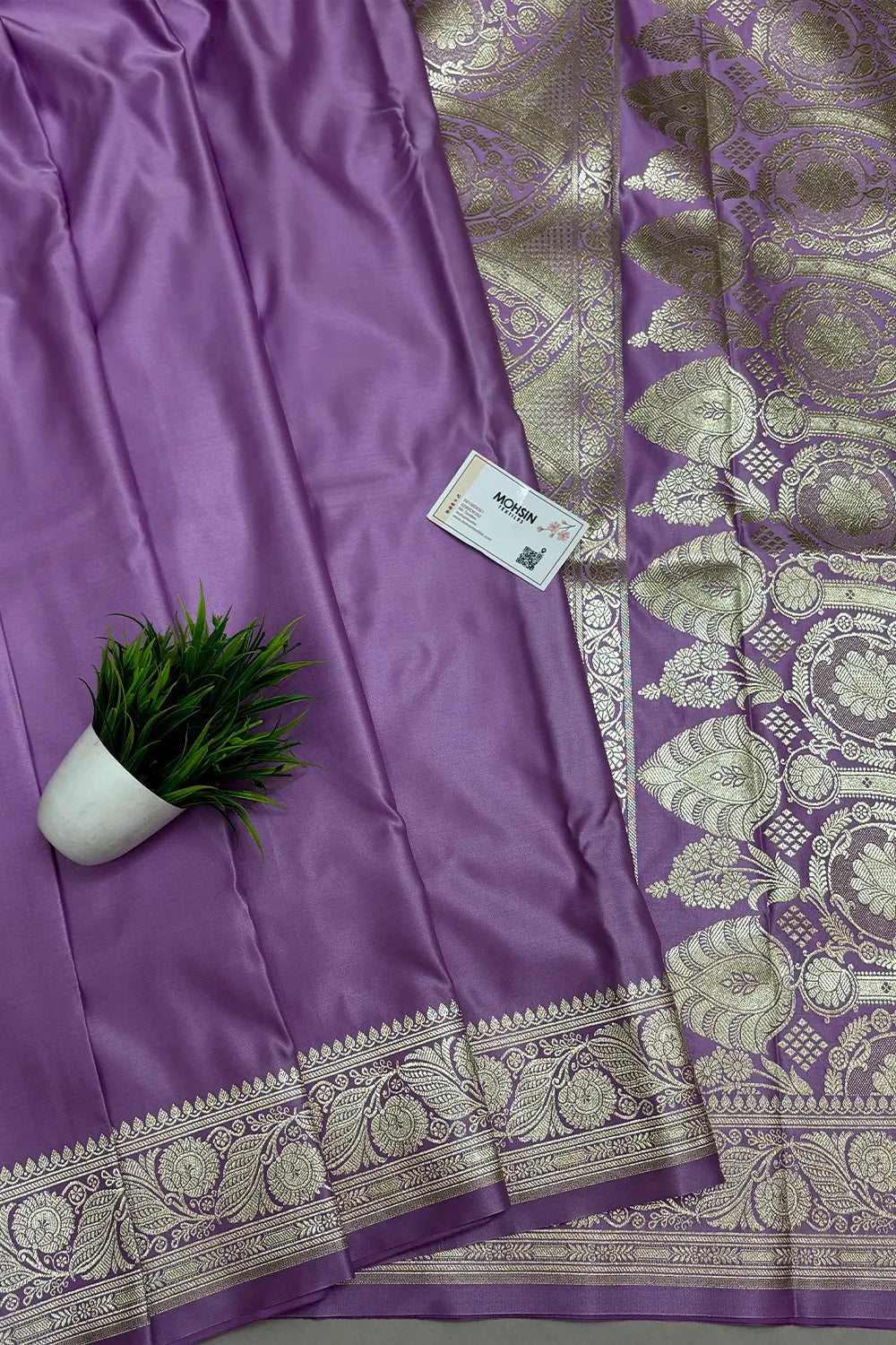 Lavender Royal Plain Katan Satin Silk Banarasi Saree