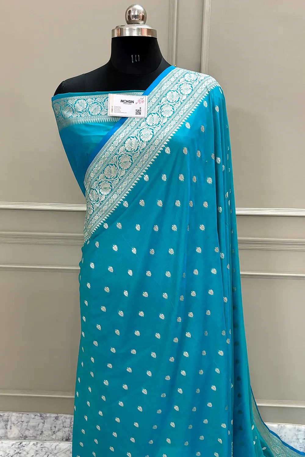 Dark Firozi Rudraksha Buti Katan Silk Banarasi Saree