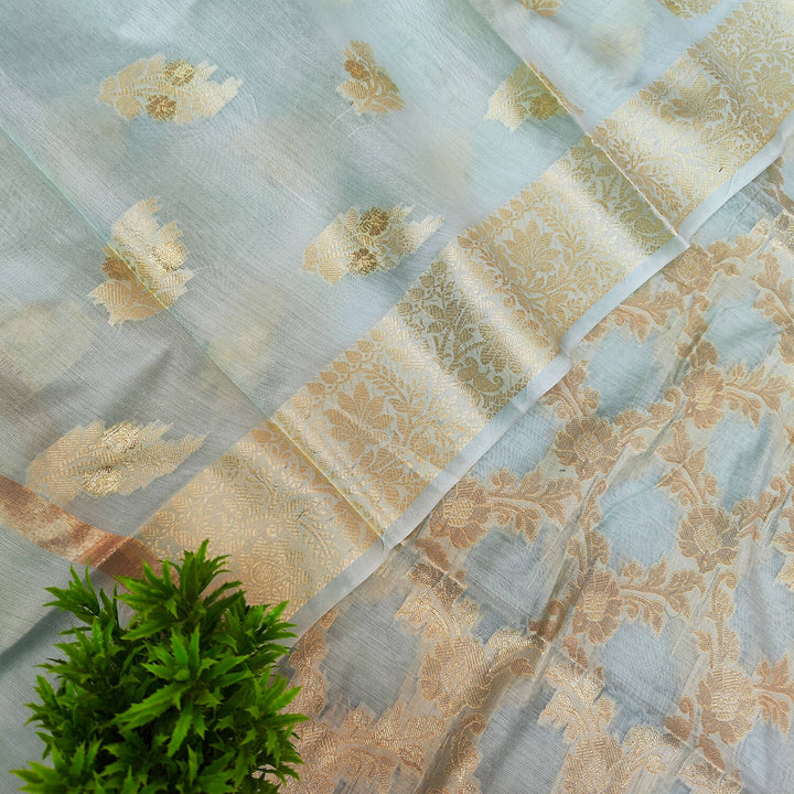 Firozi Golden Zari Banarasi Silk Salwar Suit