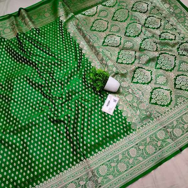 Green Chunni Buti Katan Silk Banarasi Saree
