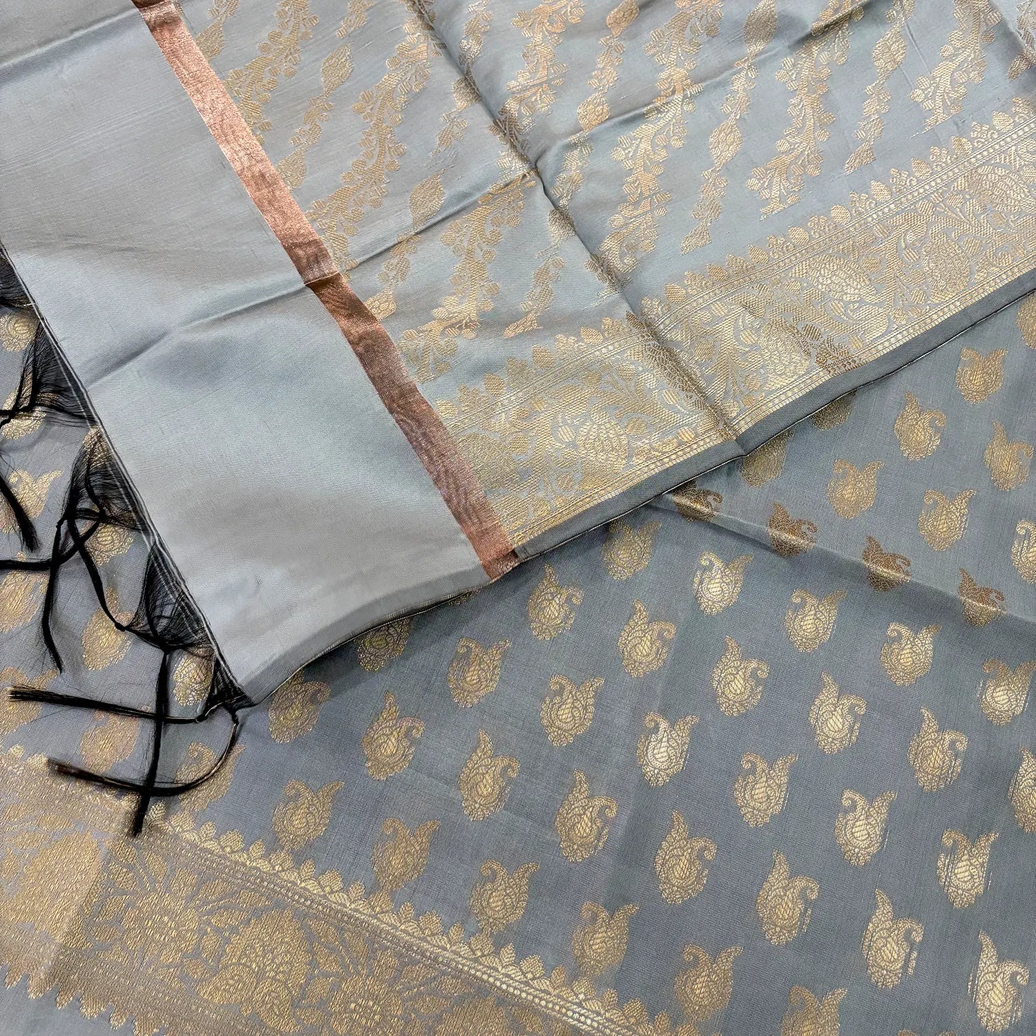 Grey Chirag Buti Satin Silk Banarasi Suit