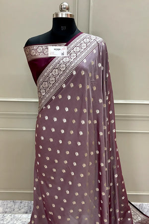 Light Wine and Wine Ghonga Buti Katan Silk Banarasi Saree