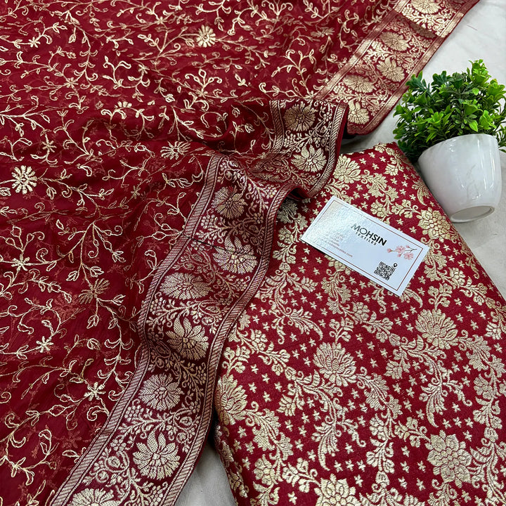 Maroon Golden Zari Kimkhab Silk Banarasi Gharara