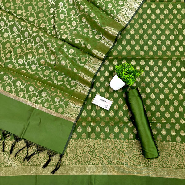 Mehendi Gulkan Buti Satin Silk Banarasi Suit