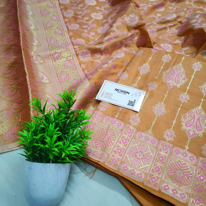 Mustard Pink Meena Katan Silk Banarasi Suit