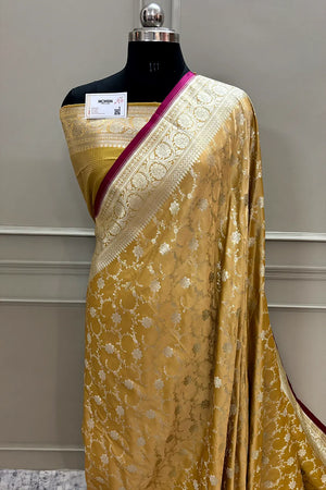 Mustard Vardhman Jaal Katan Silk Banarasi Saree