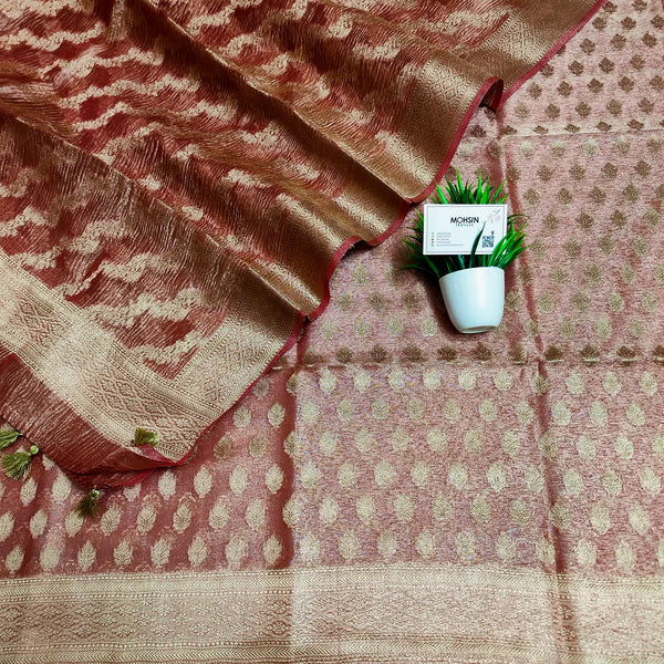 Peach Pairahan Tissue Silk Banarasi Suit