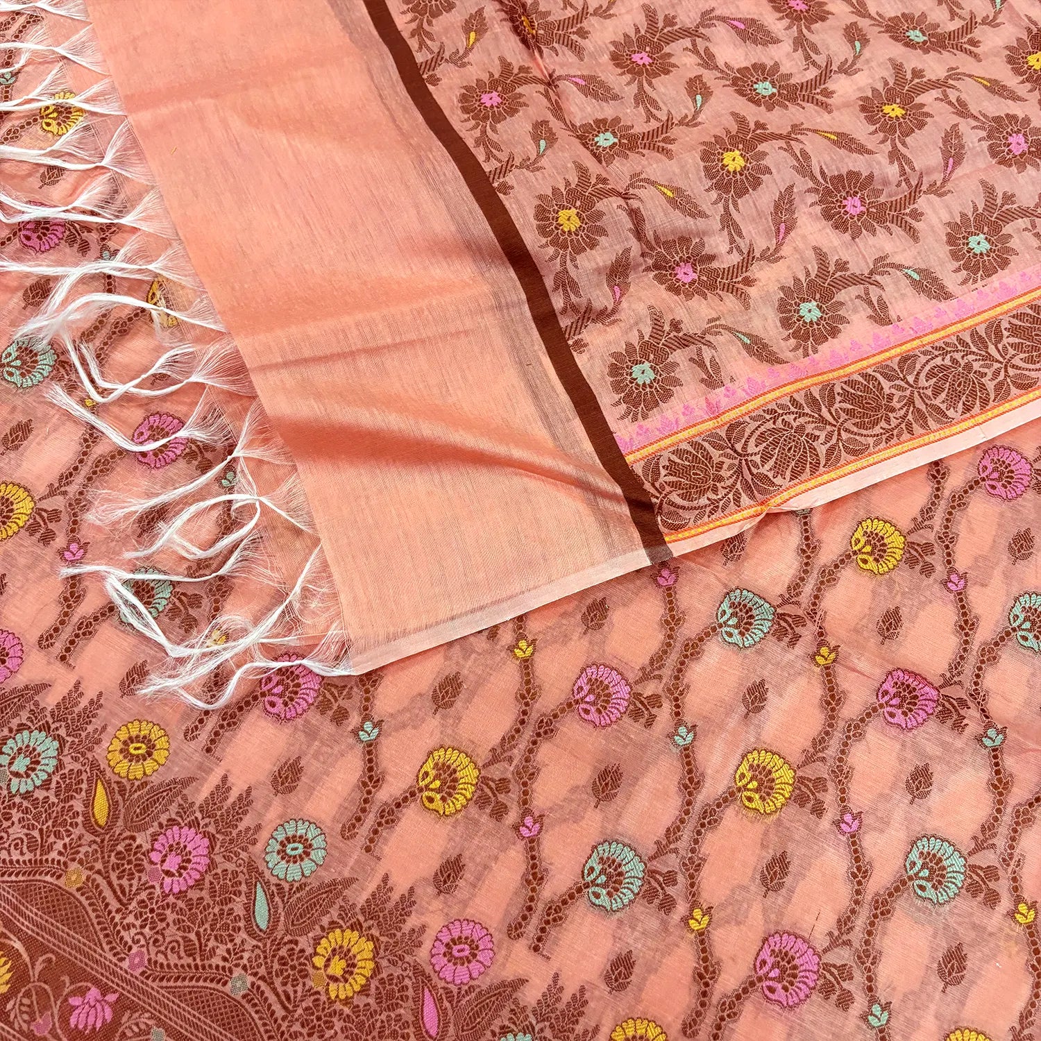 Peach Resham Zari Banarasi Silk Suit