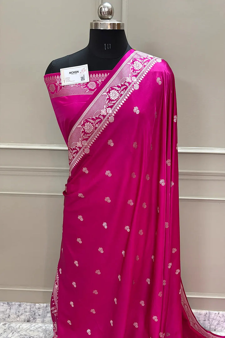 Pink Babri Buti Katan Silk Banarasi Saree