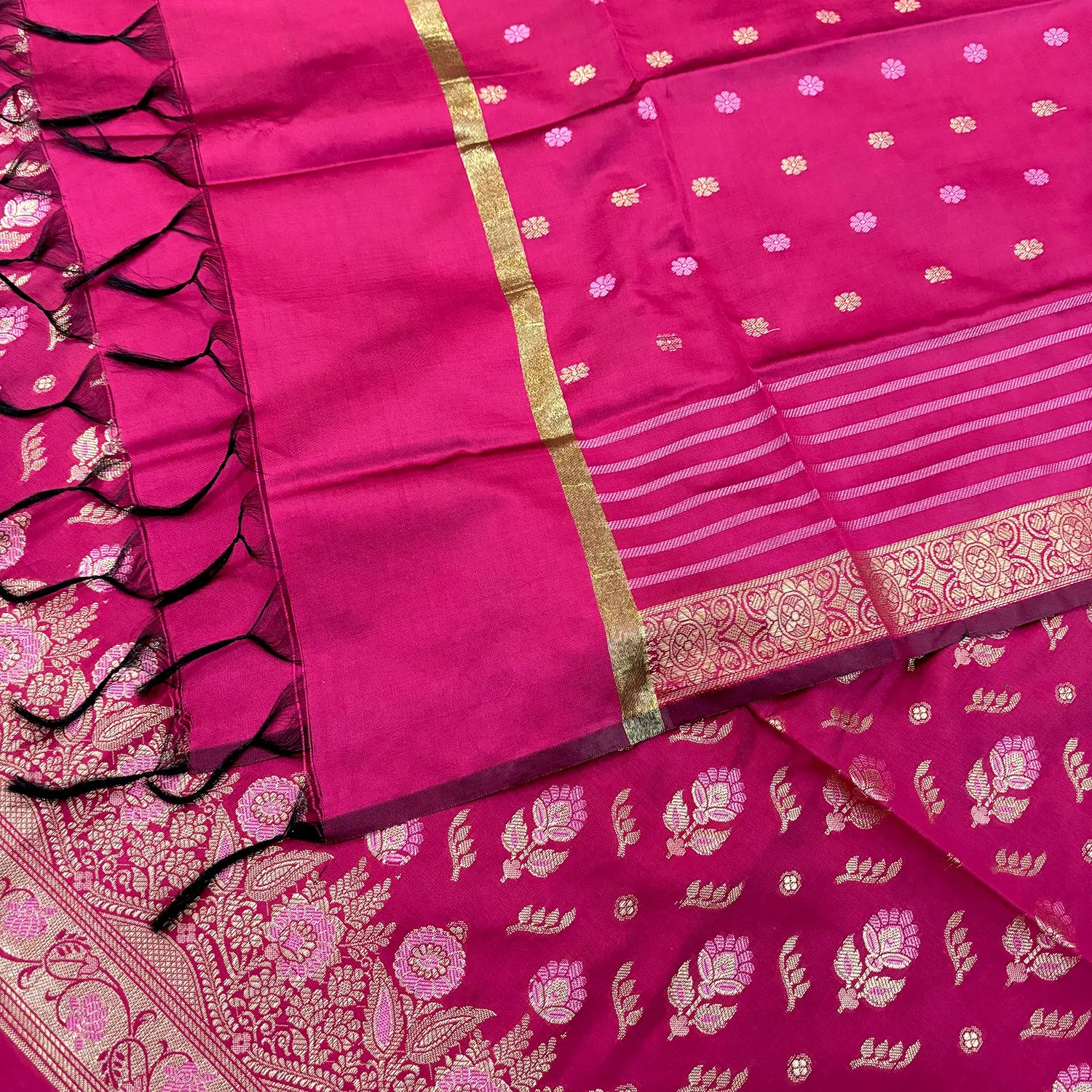 Pink Golden Zari Satin Silk Banarasi Suit