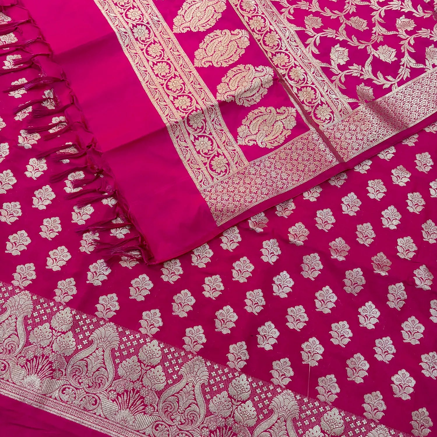 Pink Golden Zari Katan Silk Banarasi Suit