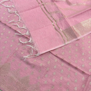 Pink Golden Zari Linen Silk Banarasi Suit