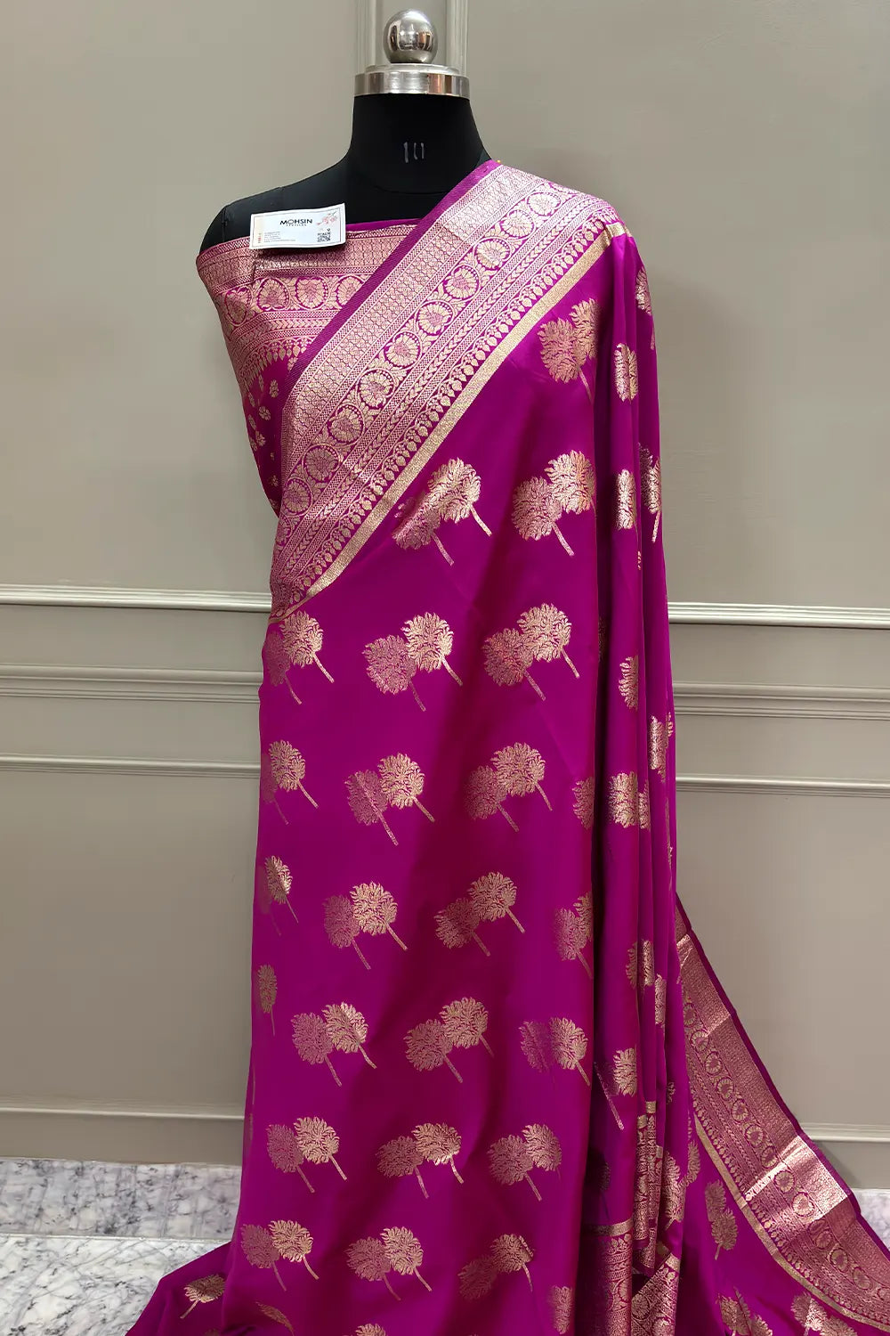 Pink Golden Zari Silky Banarasi Saree
