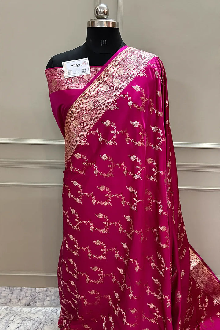 Pink Jhadi Jaal Katan Silk Banarasi Saree