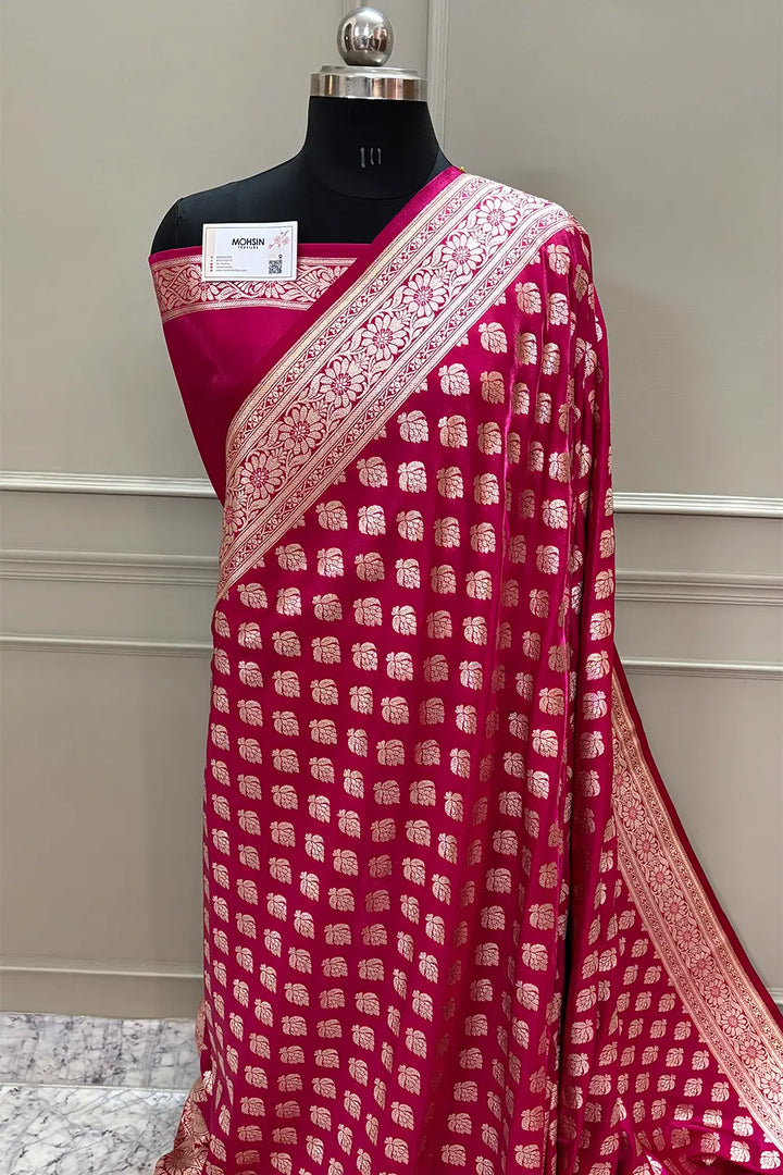 Pink Naagmani Buti Katan Silk Banarasi Saree