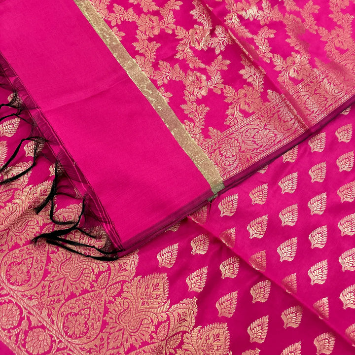 Pink Xmas Tree Satin Silk Banarasi Suit