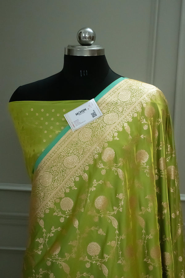 Pista Morni Jaal Katan Silk Banarasi Saree