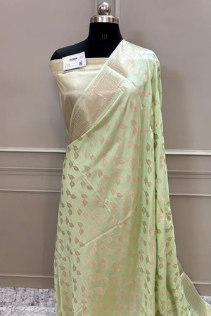 Pista Panchi Buti Katan Silk Banarasi Saree