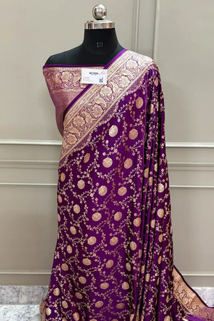 Purple Churmuri Jaal Katan Silk Banarasi Saree
