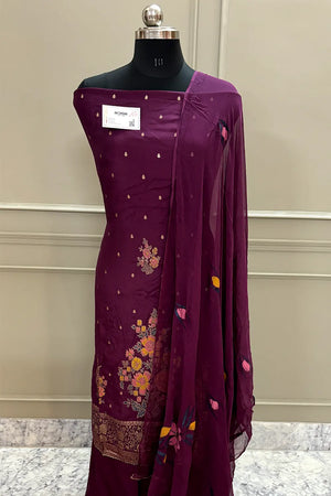 Purple Golden Zari Dola Silk Salwar Suit