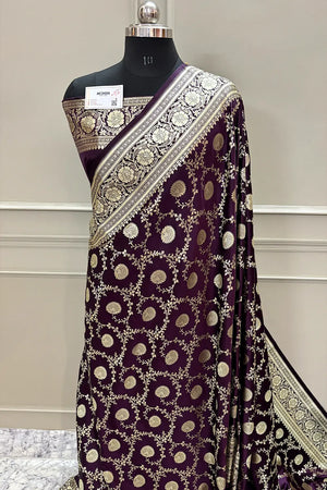 Purple Pankhuri Jaal Katan Silk Banarasi Saree