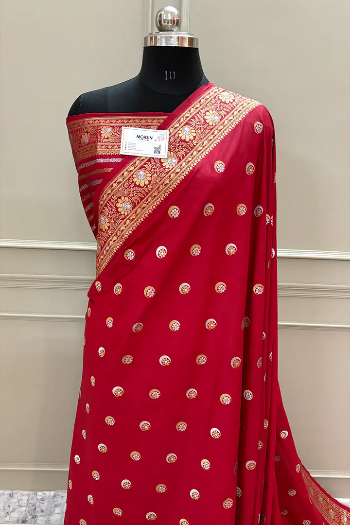 Red Chand Tara Katan Silk Banarasi Saree