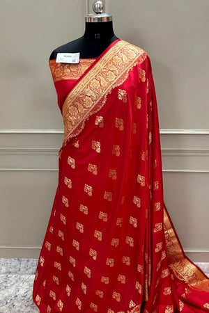 Red Golden Zari Katan Silk Banarasi Saree