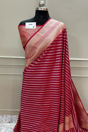 Red Tent Buti Katan Silk Banarasi Saree