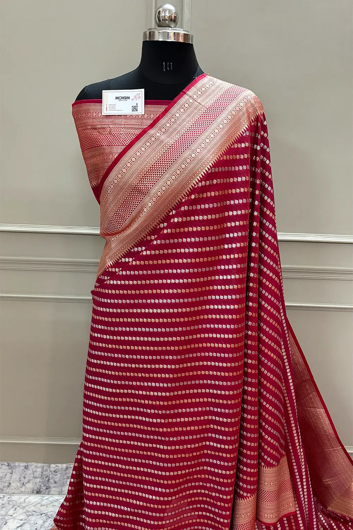 Red Tent Buti Katan Silk Banarasi Saree