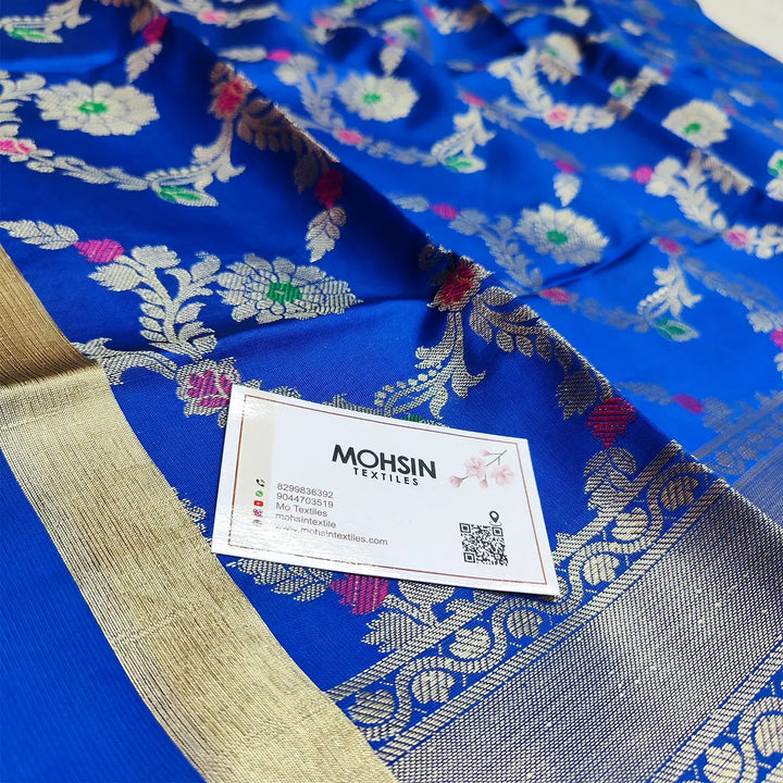 Royal Blue Meenakari Satin Silk Banarasi Dupatta
