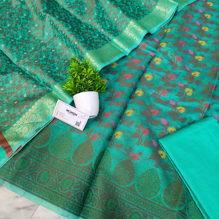 Sea Green Resham Zari Banarasi Silk Salwar Suit