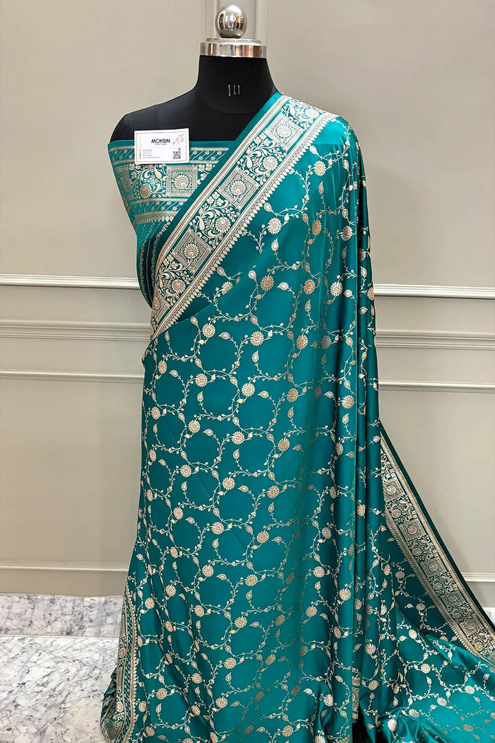 Teal Albeli Jaal Katan Silk Banarasi Saree