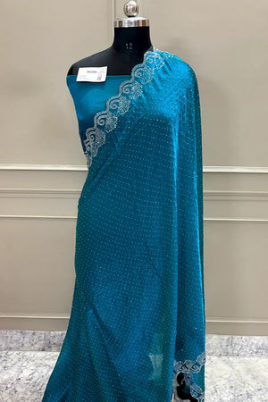 Teal Green Siroski Stone Jimmy Choo Saree