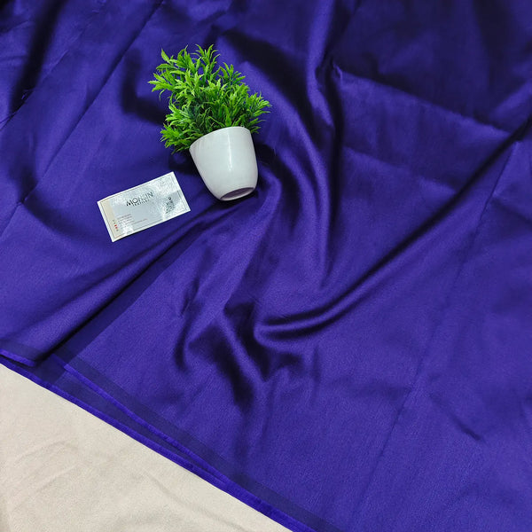 Violet Blue Plain Satin Silk Banarasi Fabric