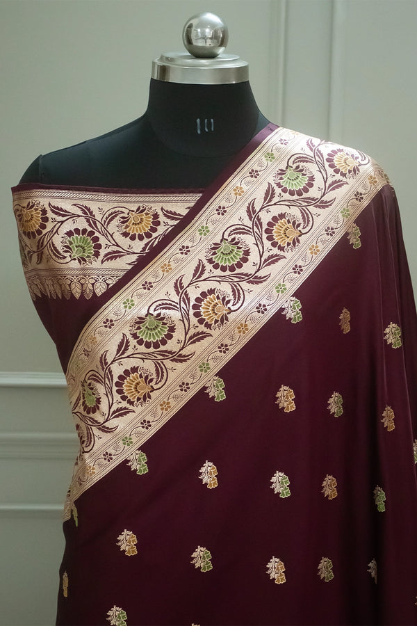 Wine Twins Buti Katan Silk Banarasi Saree