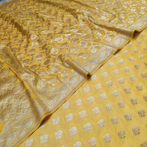 Gold Handloom Golden Zari Katan Silk Banarasi Suit