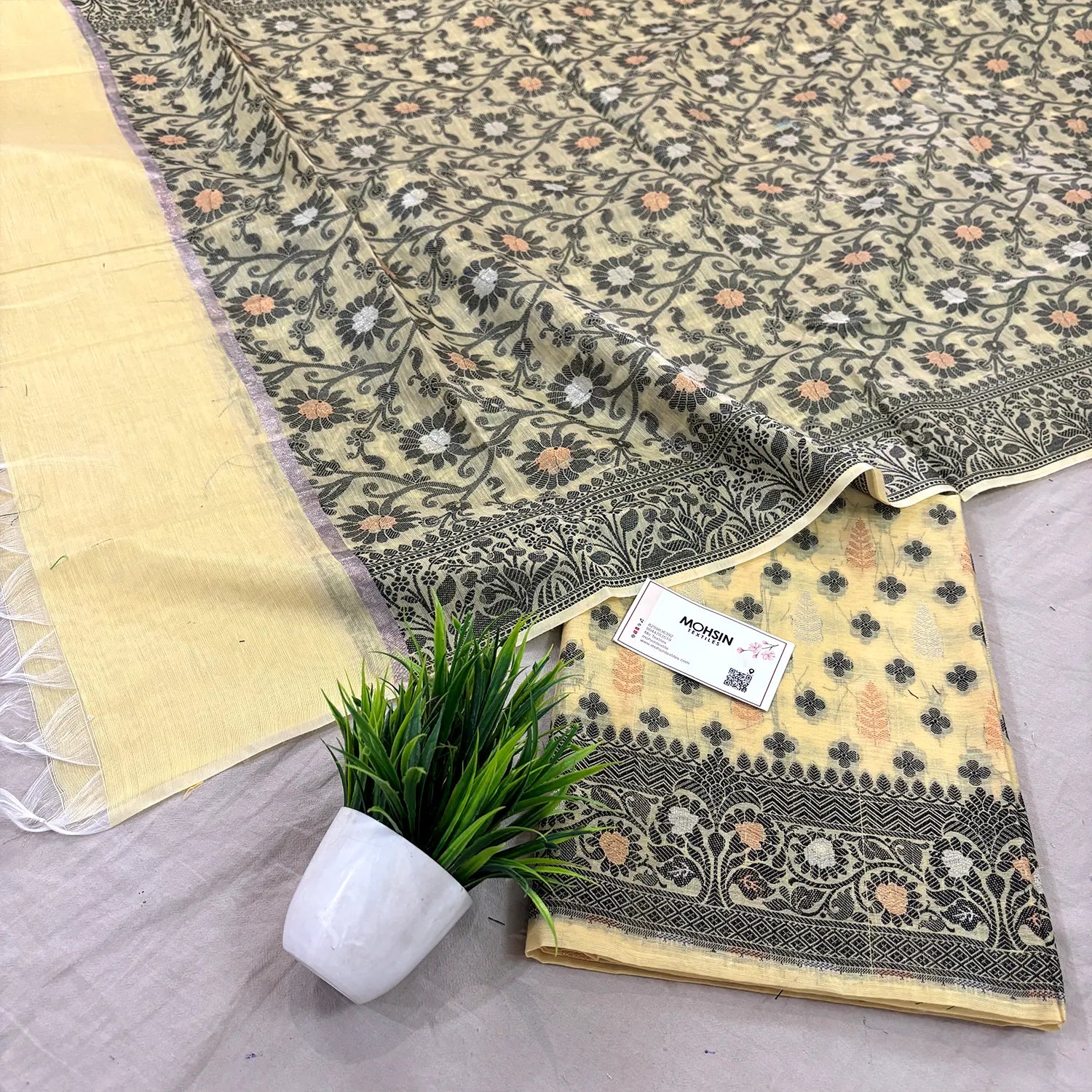 Yellow Resham Zari Banarasi Silk Suit